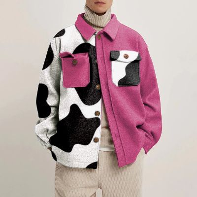 Cow Print Color Block Shirt Jacket