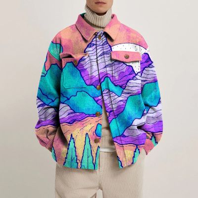 Colorful Landscape Painting Print Lapel Button Jacket