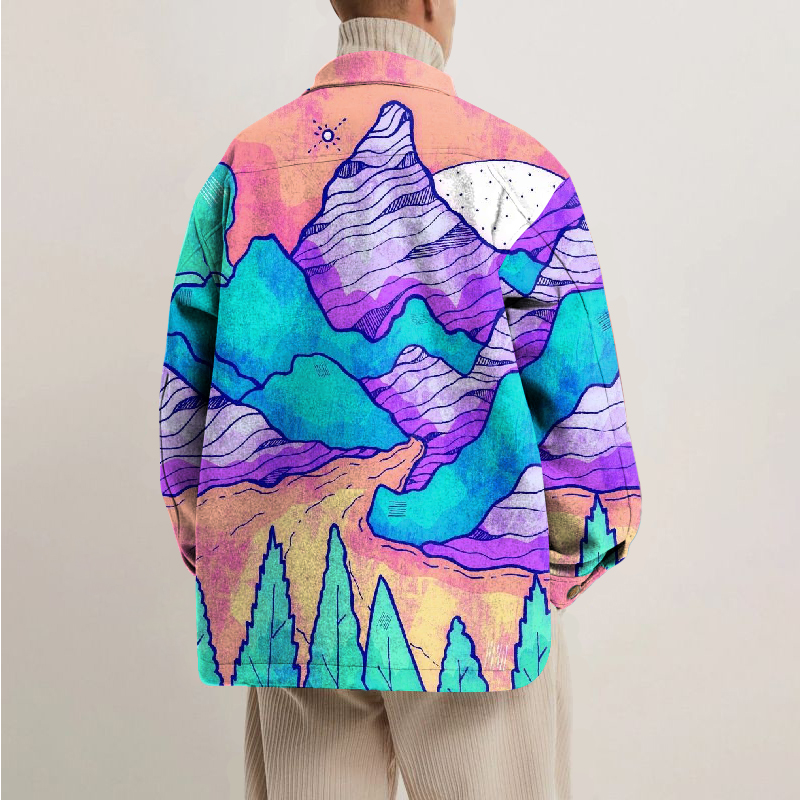 Colorful Landscape Painting Print Lapel Button Jacket