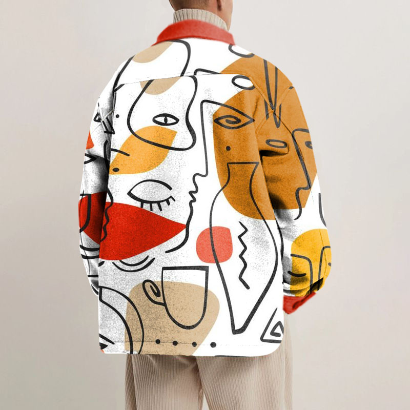 Line Print Unisex Shirt Jacket