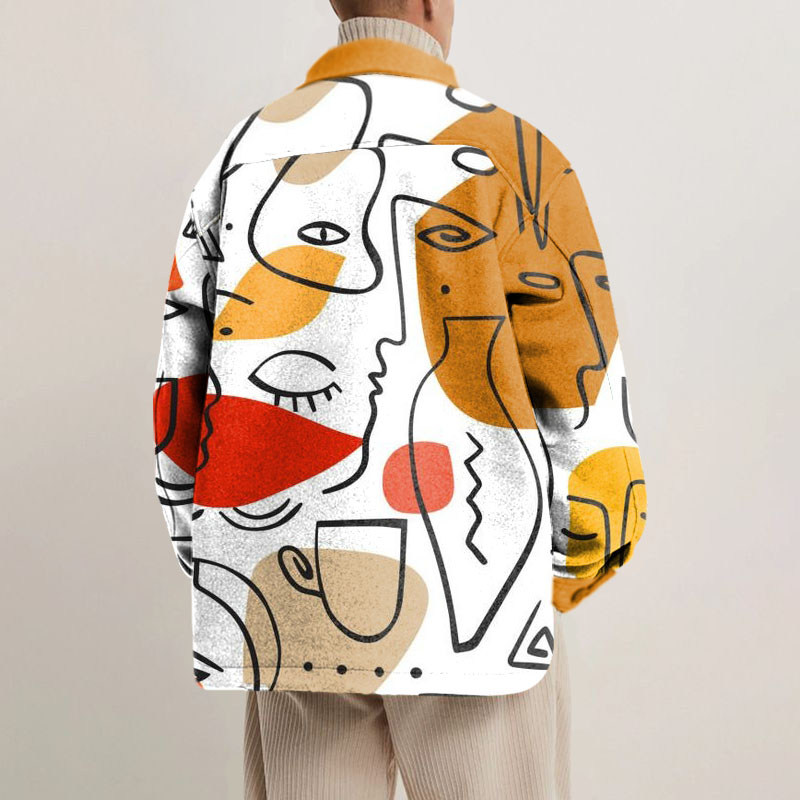 Line Print Unisex Shirt Jacket