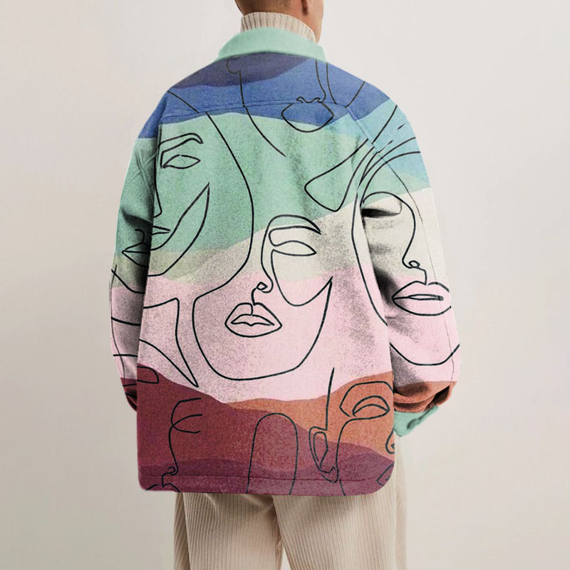 Face Line Print Unisex Shirt Jacket