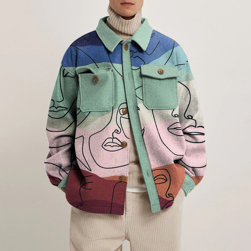 Face Line Print Unisex Shirt Jacket