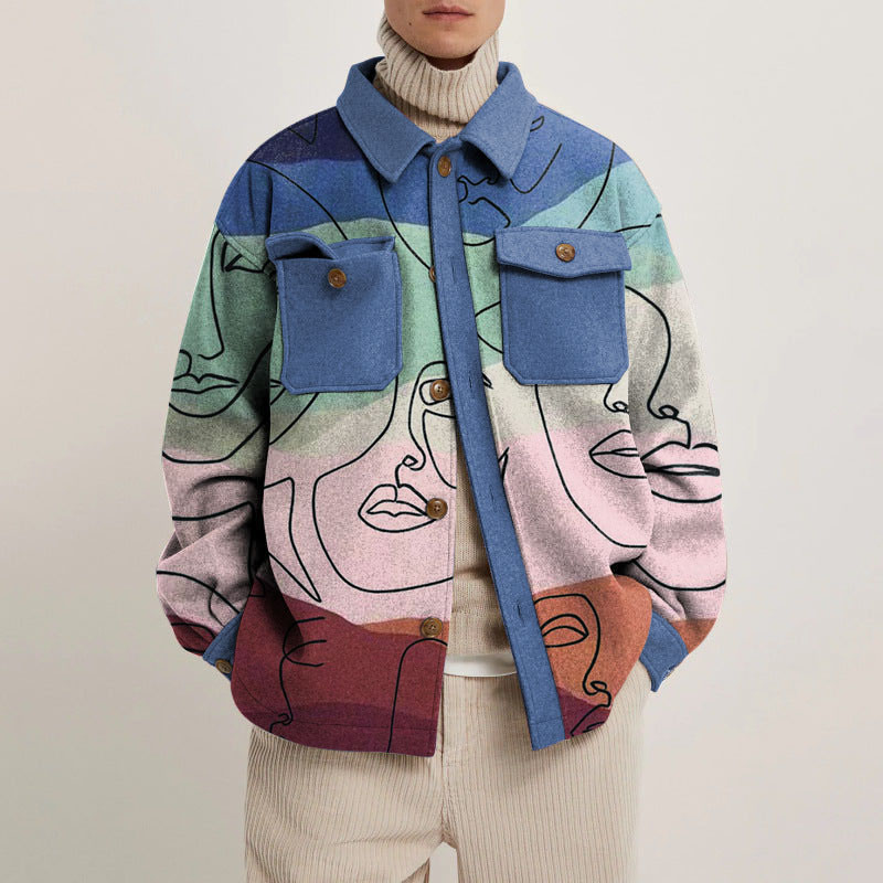 Face Line Print Unisex Shirt Jacket