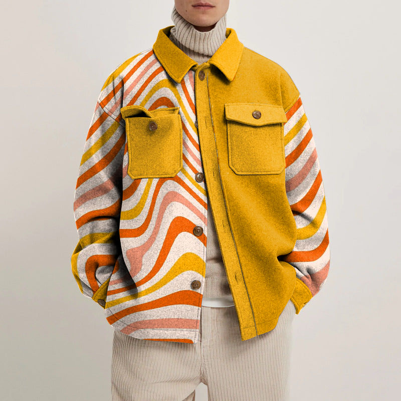 Colorful Line Print Unisex Shirt Jacket