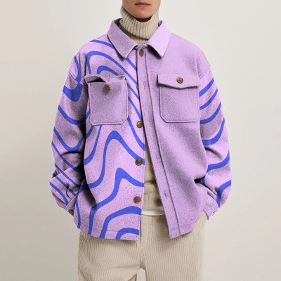 Colorful Line Print Unisex Shirt Jacket