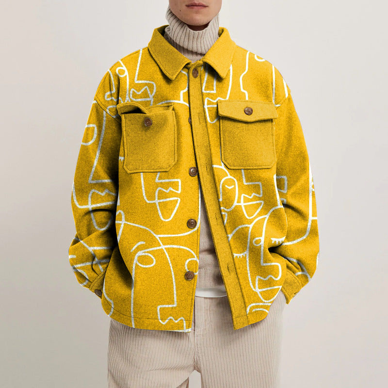 Line Face Print Unisex Shirt Jacket