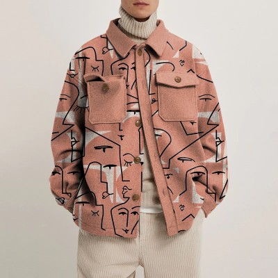 Line Face Print Unisex Shirt Jacket