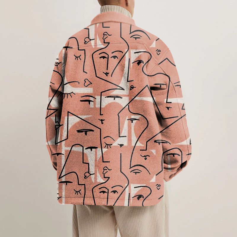 Line Face Print Unisex Shirt Jacket