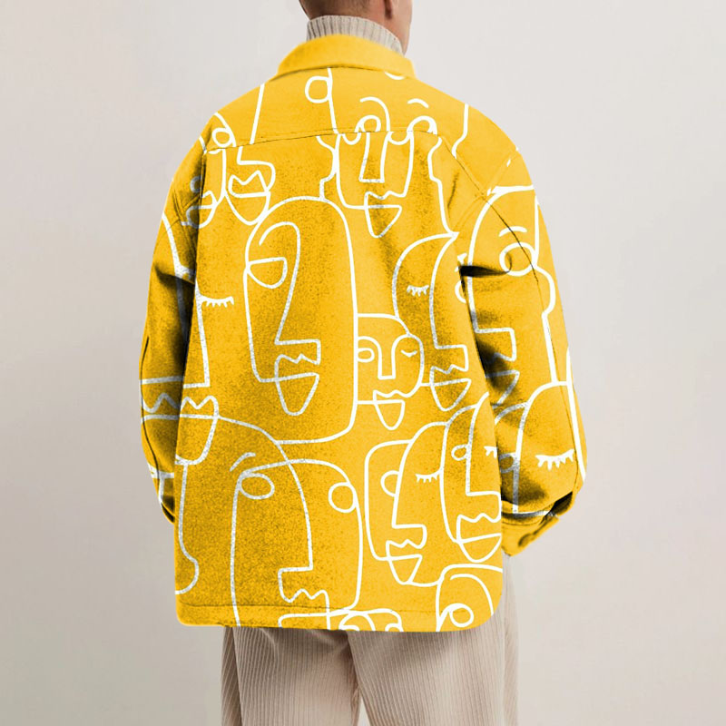 Line Face Print Unisex Shirt Jacket