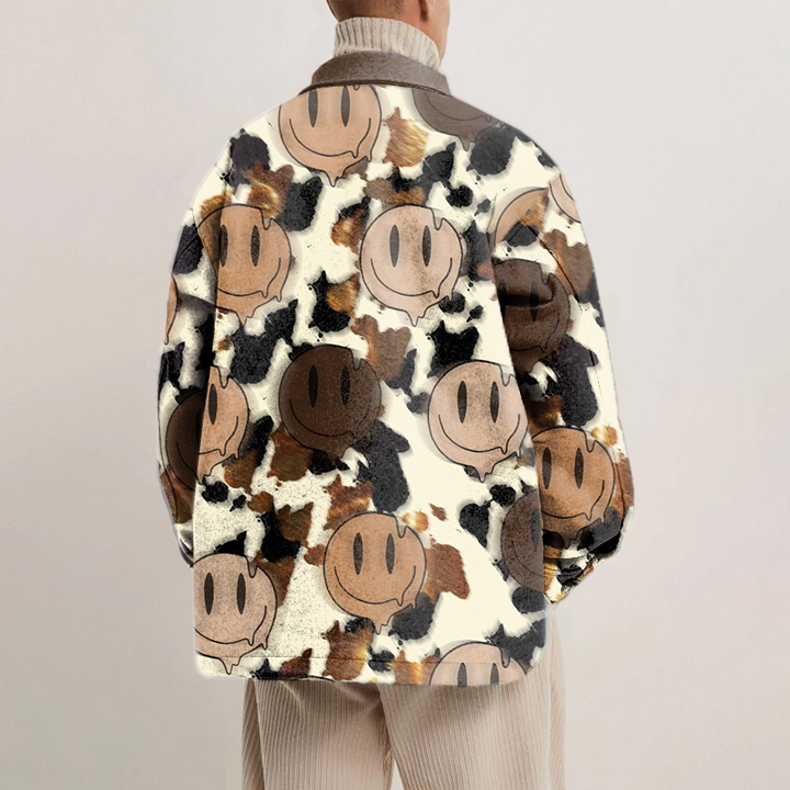 Cow Print Smiley Print Shirt Jacket