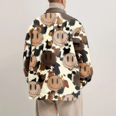 Cow Print Smiley Print Shirt Jacket