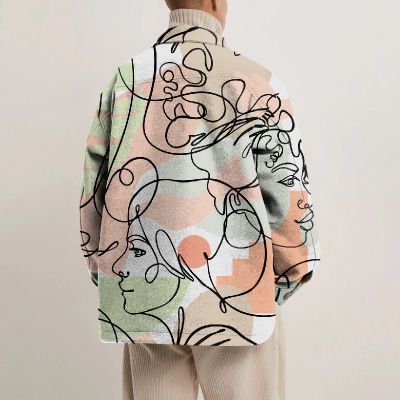 Modern Simple Line Art Print Lapel Button Jacket