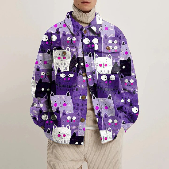 Cat Jenga Print Shirt Jacket