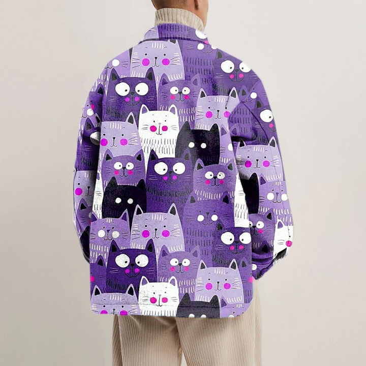 Cat Jenga Print Shirt Jacket