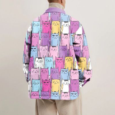 Multicolor Cat Jenga Print Shirt Jacket