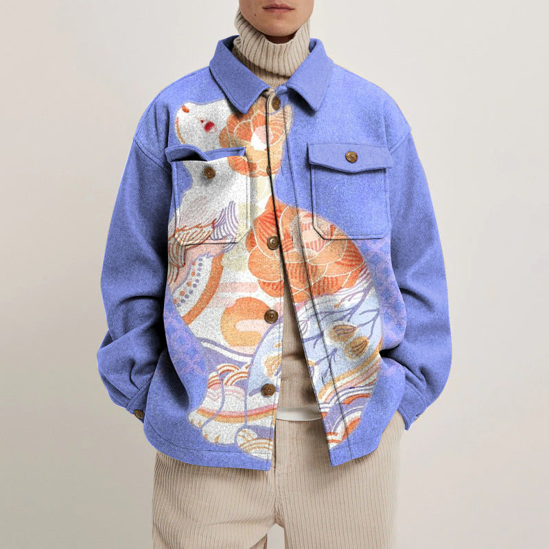 Street Unisex Ukiyoe Cat Print Jacket