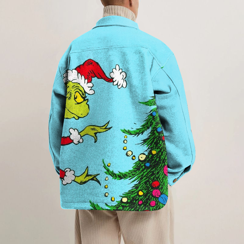 Grinch Print Lapel Button Jacket