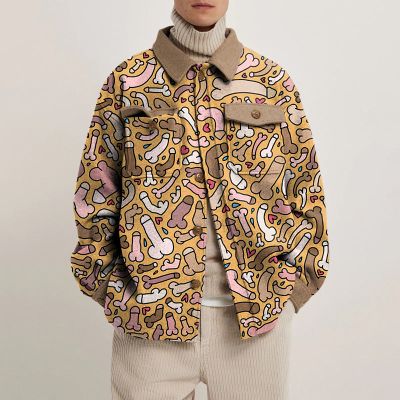 Fun Brown Cocks Print Shirt Jacket