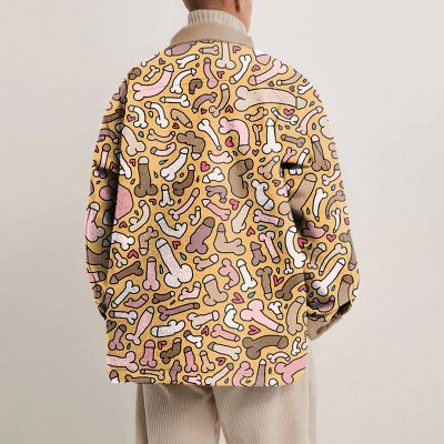 Fun Brown Cocks Print Shirt Jacket