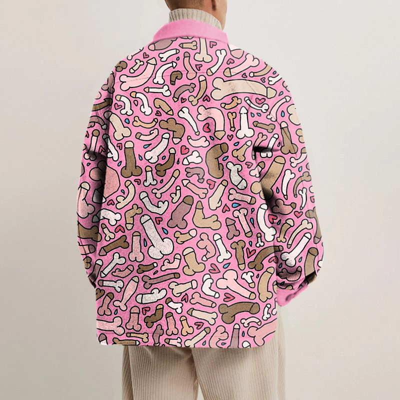 Fun Pink Cocks Print Shirt Jacket