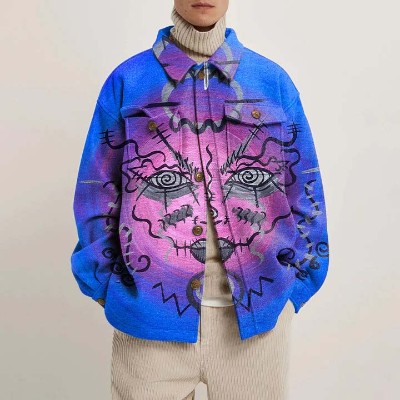 Abstract Printed Double-Faced Tweed Shirt Jacket