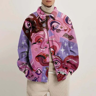 Heart Portrait Graffiti Print Shirt Jacket