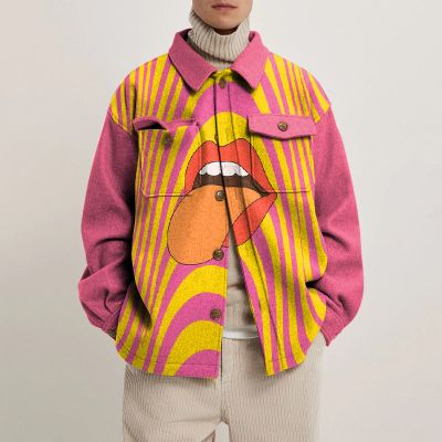 Big Mouth Tongue Print Lapel Button Jacket