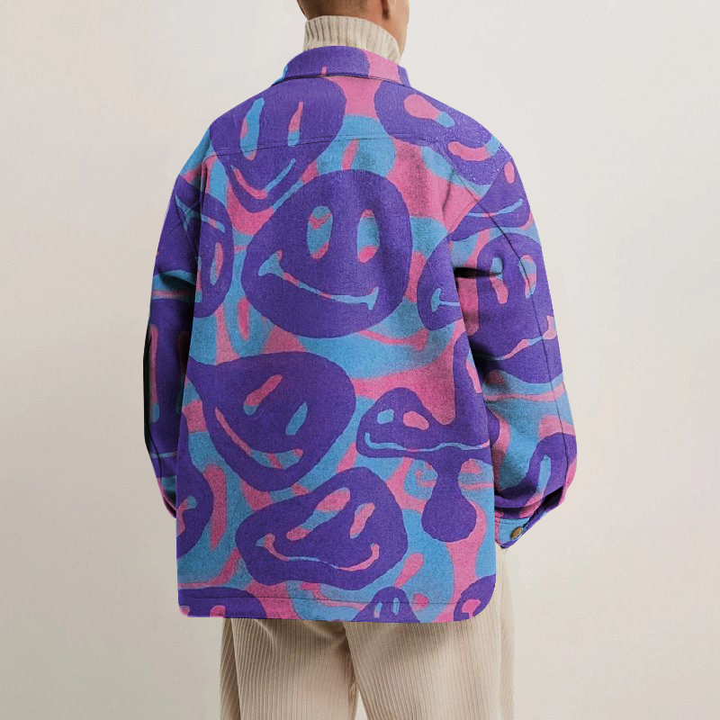 Twisted Smiley Print Lapel Button Jacket