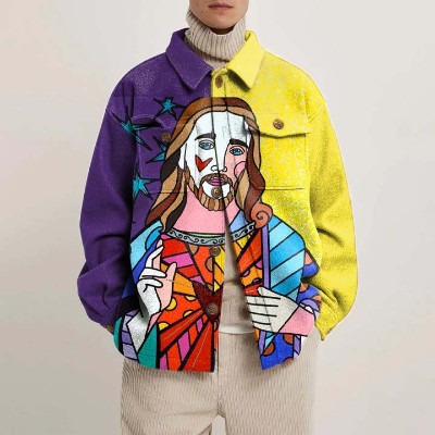 Funny Jesus Print Shirt Jacket