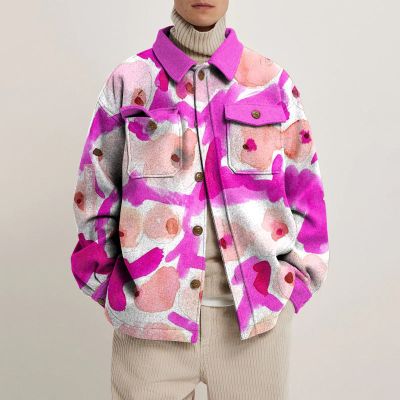 Pink Vintage Multicolor Boobs Print Jacket