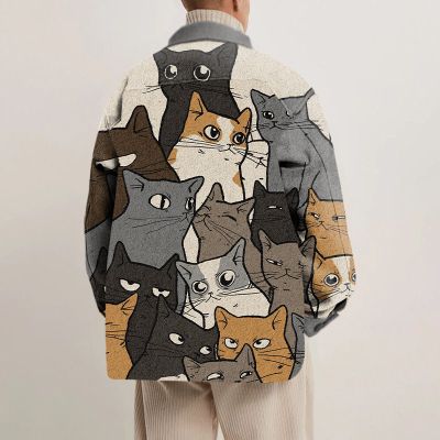 Cat Print Unisex Casual Shirt Jacket