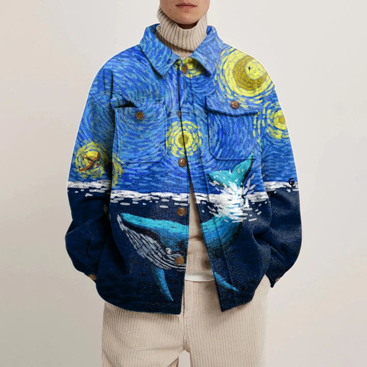 Artist Series Starry Sky and Sea Whale Shirt Jacket