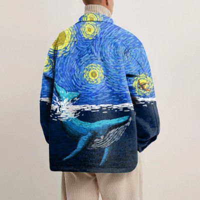 Artist Series Starry Sky and Sea Whale Shirt Jacket