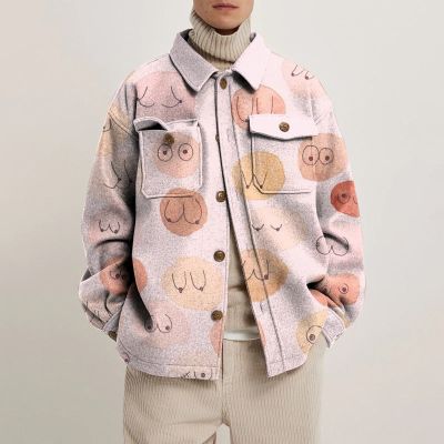 Neutral Pink Chest Print Jacket