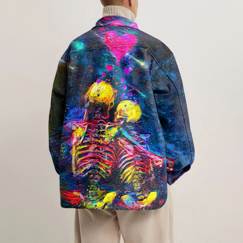 Skull Couple Print Shirt Jacket Under The Stars