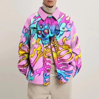 Colorful Graffiti Skull Print Shirt Jacket