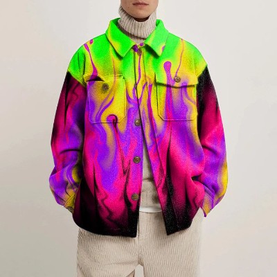 Color Rendered Gradient Print Shirt Jacket