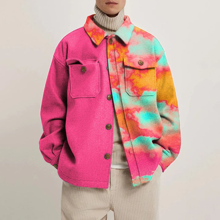 Rendered Color Block Printed Shirt Jacket