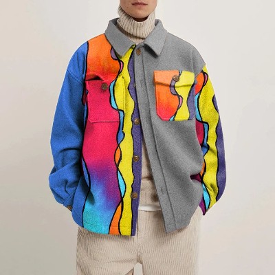 Irregular Color Striped Printed Shirt Jacket