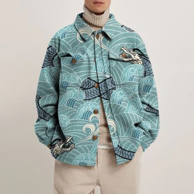 Blue Year of the Dragon printed shirt jacket