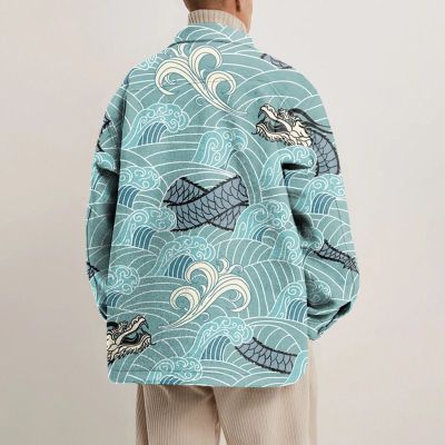 Blue Year of the Dragon printed shirt jacket