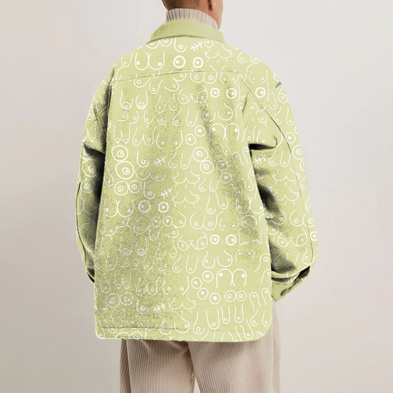 Green Cartoon Chest Print Shirt Jacket