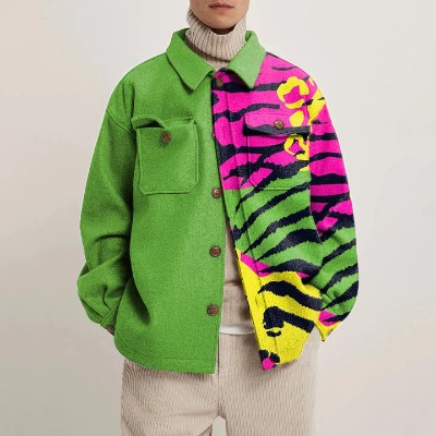 Zebra And Leopard Print Color Block Shirt Jacket