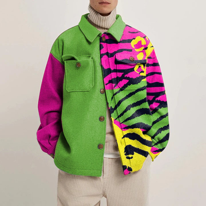 Zebra And Leopard Print Color Block Shirt Jacket