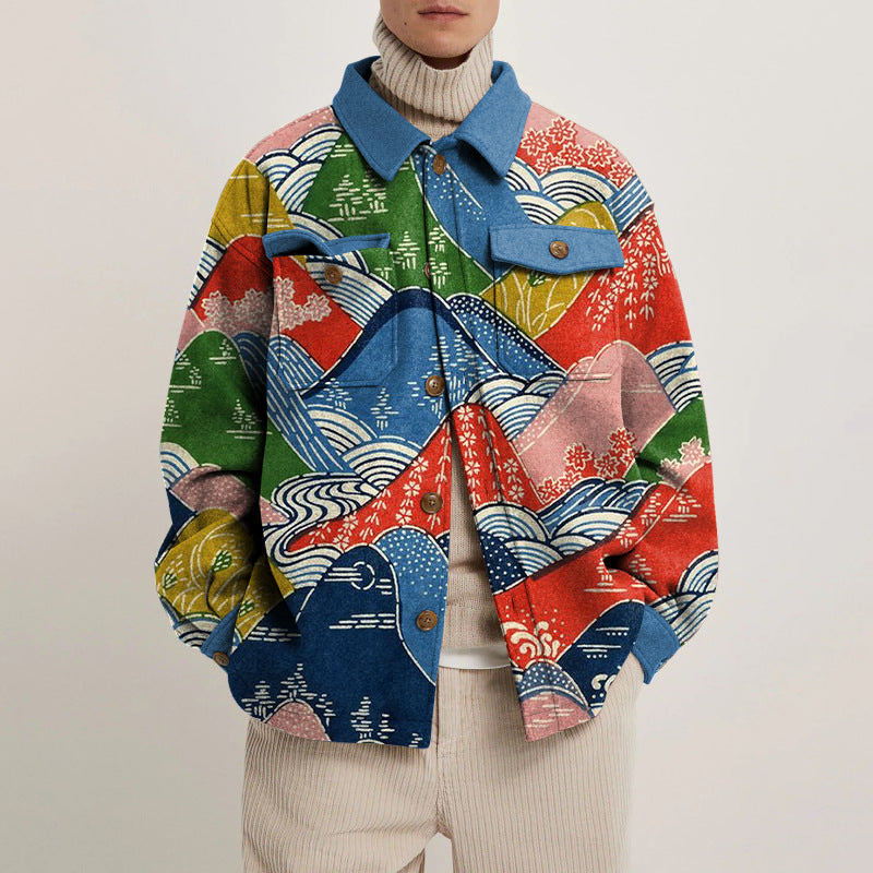 Colorful Mountain Print Shirt Jacket