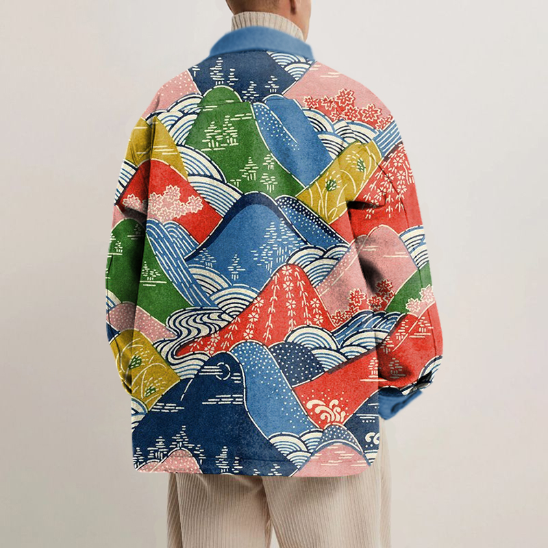 Colorful Mountain Print Shirt Jacket