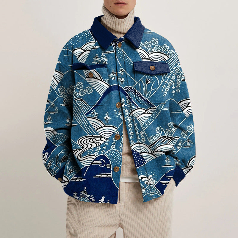 Colorful Mountain Print Shirt Jacket