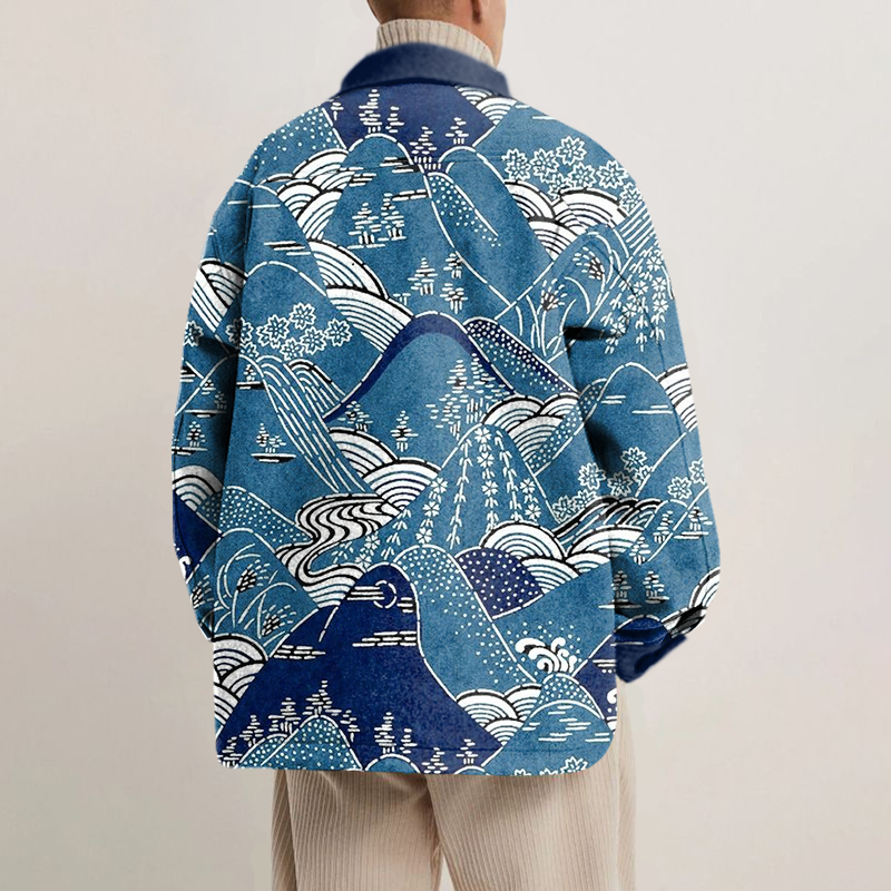 Colorful Mountain Print Shirt Jacket