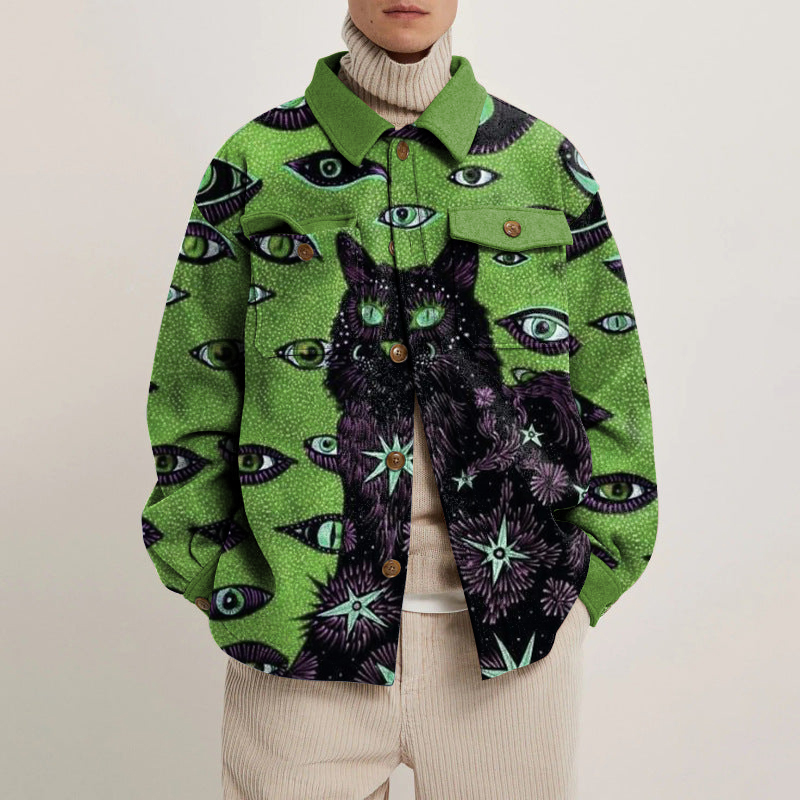 Eye Cat Print Shirt Jacket